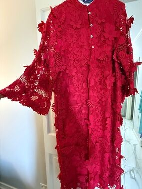 Red Floral Lace Maxi Dress - Elegant Women's Maxi